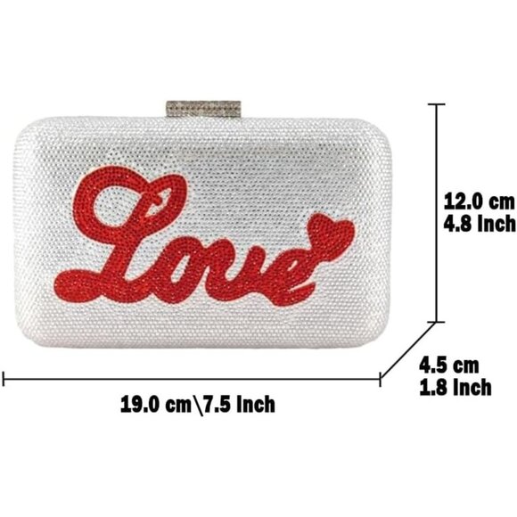 Black Red Luxury Crystal Heart and Love Clutch Rhinestone Mini Evening Bags - Picture 6 of 9